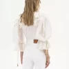 Body con maniche a sbuffo in misto cotone e pizzo guipure Body con maniche a sbuffo in misto cotone e pizzo guipure