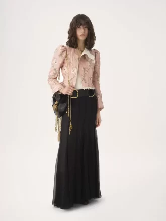 Giacca aderente in taffetà jacquard e pizzo