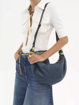 Borsa Hobo piccola con bracciale in pelle martellata