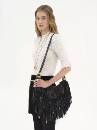 Borsa Hobo Small Bracelet in pelle con frange