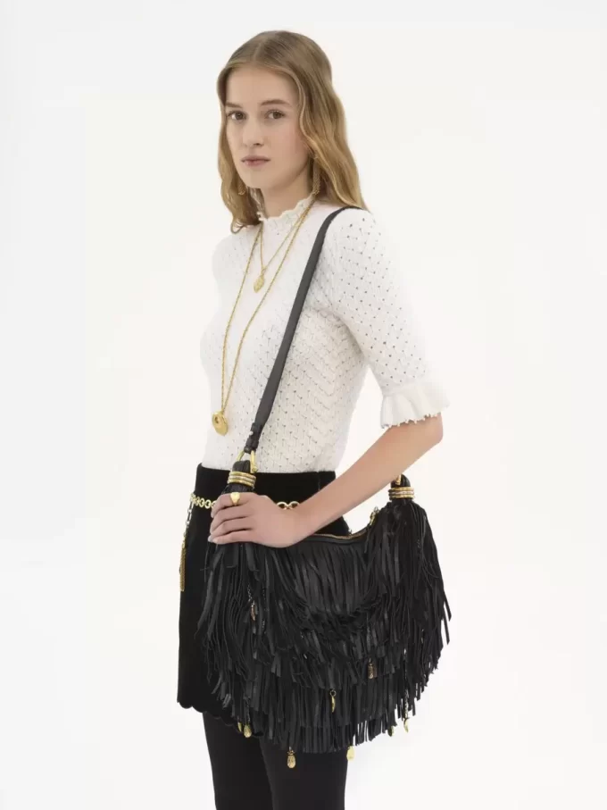 Borsa Hobo Small Bracelet in pelle con frange Borsa Hobo Small Bracelet in pelle con frange
