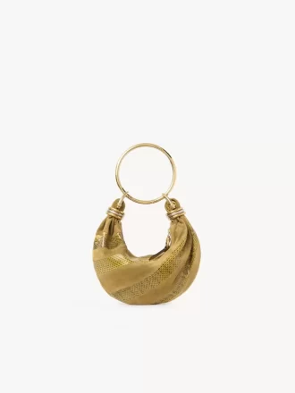 Borsa Mini Bracelet Hobo in pelle scamosciata e pelle di serpente