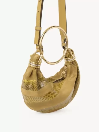 Borsa Mini Bracelet Hobo in pelle scamosciata e pelle di serpente