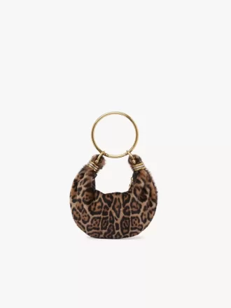 Borsa Mini Bracelet Hobo in shearling con stampa leopardata