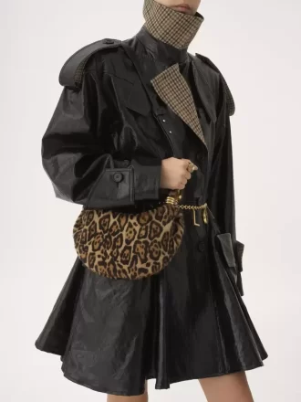 Borsa Mini Bracelet Hobo in shearling con stampa leopardata