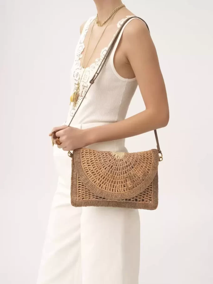 Borsa piatta Summer Banana con tracolla in rafia Borsa piatta Summer Banana con tracolla in rafia