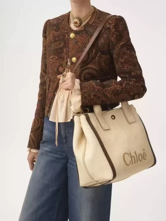 Borsa tote Chloé Carry in fibre effetto rafia