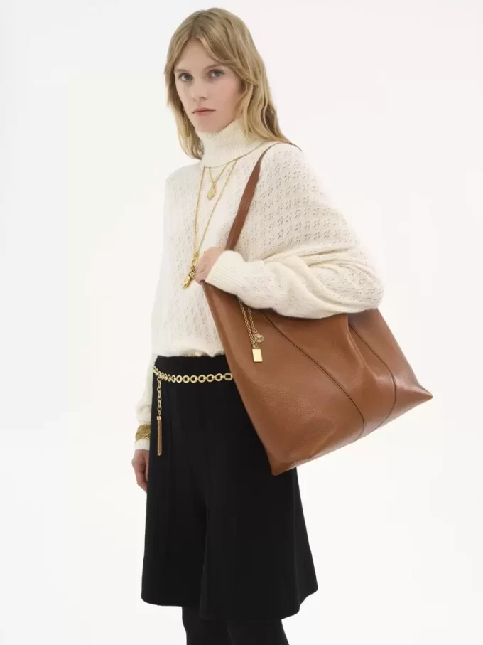 Borsa tote Chloé Spin grande in pelle martellata Borsa tote Chloé Spin grande in pelle martellata