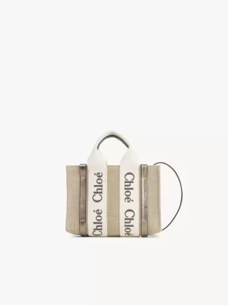 Borsa tote Mini Woody in lino e pelle Borsa tote Mini Woody in lino e pelle