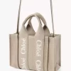 Borsa tote Mini Woody in lino e pelle Borsa tote Mini Woody in lino e pelle