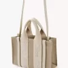 Borsa tote Mini Woody in lino e pelle Borsa tote Mini Woody in lino e pelle