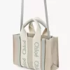 Borsa tote Mini Woody in lino e pelle Borsa tote Mini Woody in lino e pelle