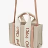 Borsa tote Mini Woody in lino e pelle Borsa tote Mini Woody in lino e pelle