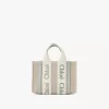 Borsa tote Mini Woody in lino e pelle Borsa tote Mini Woody in lino e pelle