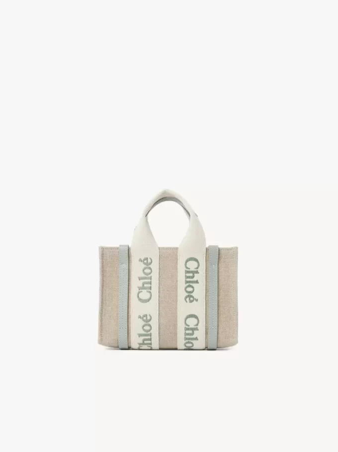 Borsa tote Mini Woody in lino e pelle Borsa tote Mini Woody in lino e pelle