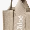 Borsa tote Mini Woody in lino e pelle Borsa tote Mini Woody in lino e pelle