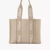 Borsa tote Woody in lino e pelle Borsa tote Woody in lino e pelle