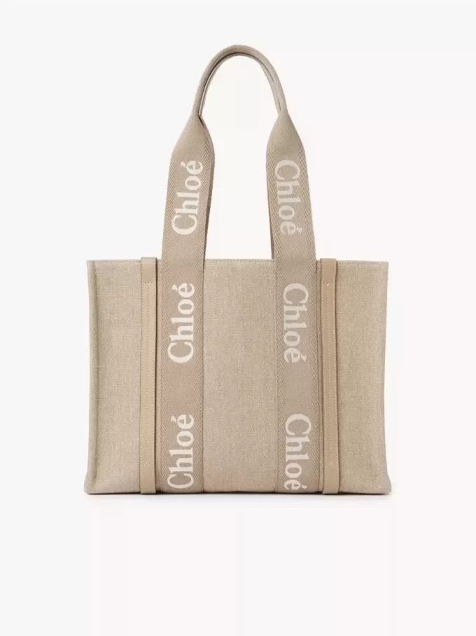 Borsa tote Woody in lino e pelle Borsa tote Woody in lino e pelle