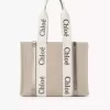 Borsa tote Woody in lino e pelle Borsa tote Woody in lino e pelle
