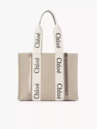 Borsa tote Woody in lino e pelle Borsa tote Woody in lino e pelle