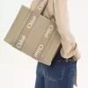 Borsa tote Woody in lino e pelle Borsa tote Woody in lino e pelle