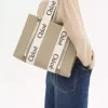 Borsa tote Woody in lino e pelle Borsa tote Woody in lino e pelle
