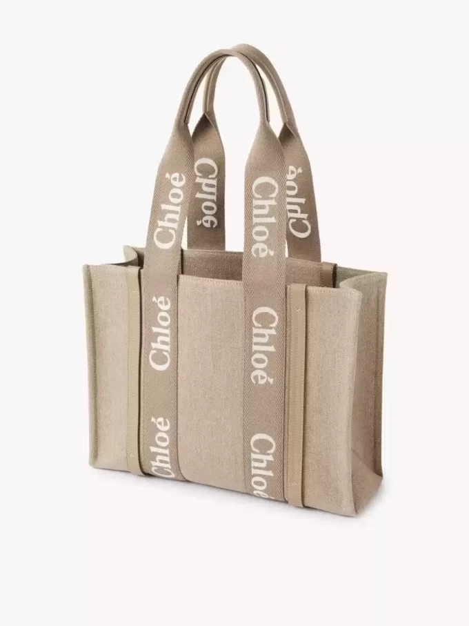Borsa tote Woody in lino e pelle Borsa tote Woody in lino e pelle