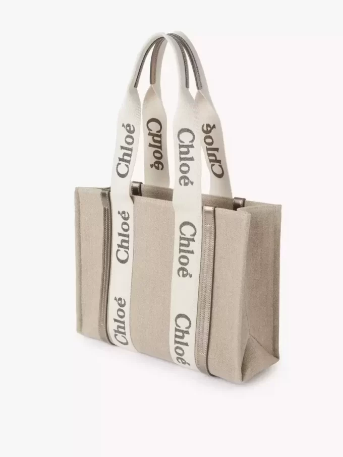 Borsa tote Woody in lino e pelle Borsa tote Woody in lino e pelle