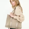 Borsa tote Woody in lino e pelle Borsa tote Woody in lino e pelle