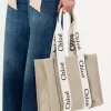 Borsa tote Woody in lino e pelle Borsa tote Woody in lino e pelle