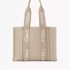 Borsa tote Woody in lino e pelle Borsa tote Woody in lino e pelle
