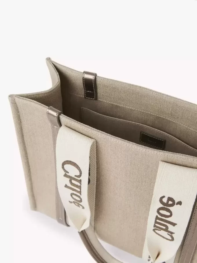 Borsa tote Woody in lino e pelle Borsa tote Woody in lino e pelle