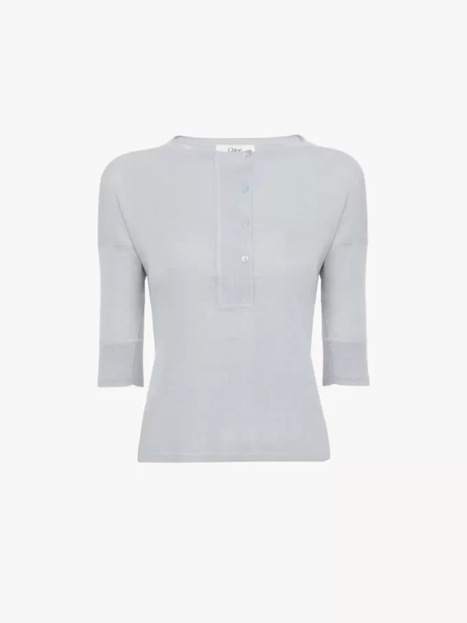Camicia Henley a maniche corte in maglia di lino e seta Camicia Henley a maniche corte in maglia di lino e seta
