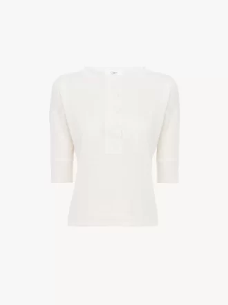 Camicia Henley a maniche corte in maglia di lino e seta