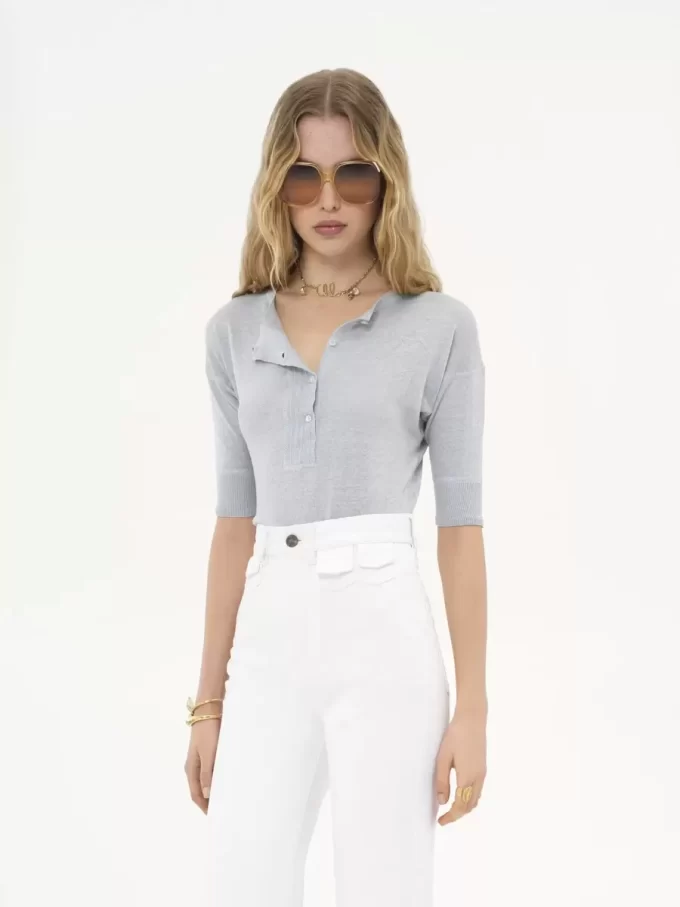 Camicia Henley a maniche corte in maglia di lino e seta Camicia Henley a maniche corte in maglia di lino e seta