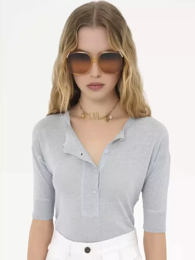 Camicia Henley a maniche corte in maglia di lino e seta Camicia Henley a maniche corte in maglia di lino e seta