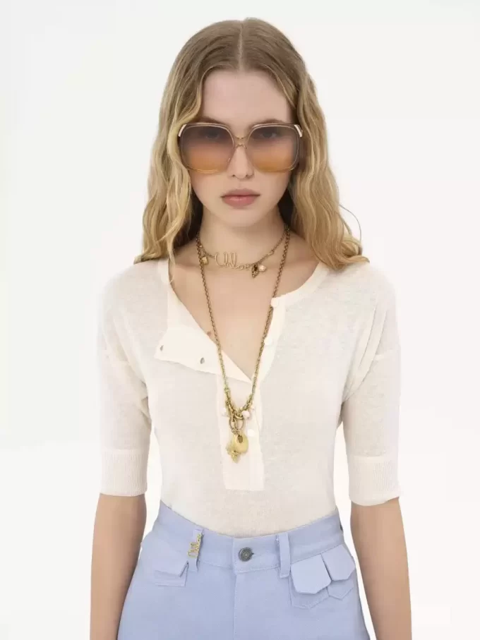 Camicia Henley a maniche corte in maglia di lino e seta Camicia Henley a maniche corte in maglia di lino e seta