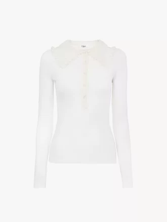 Camicia Henley con colletto in maglia di lana superfine e pizzo