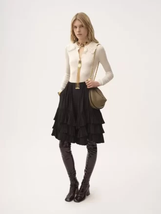 Camicia Henley con colletto in maglia di lana superfine e pizzo