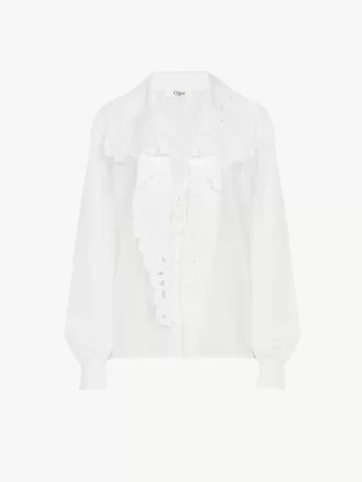 Camicia lavallière ricamata in popeline di cotone