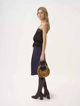 Canotta con coulisse in jacquard di seta e pizzo