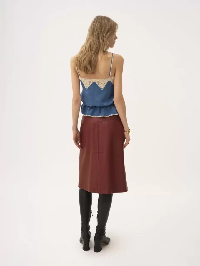 Canotta con coulisse in jacquard di seta e pizzo Canotta con coulisse in jacquard di seta e pizzo
