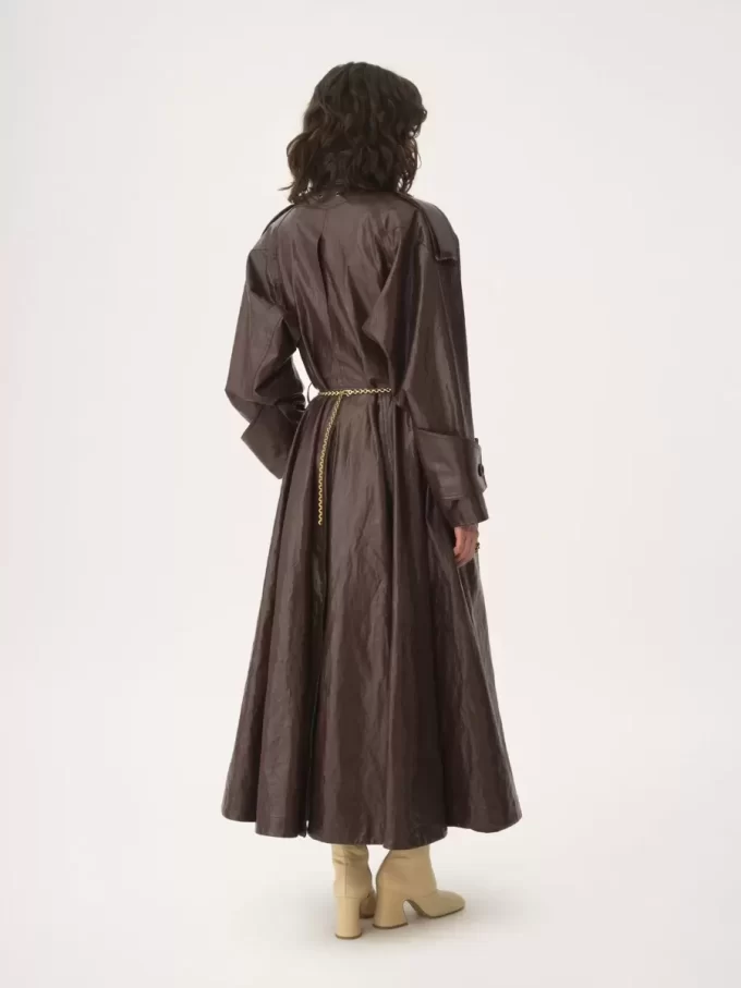 Cappotto lungo da equitazione doppiopetto in lino spalmato Cappotto lungo da equitazione doppiopetto in lino spalmato