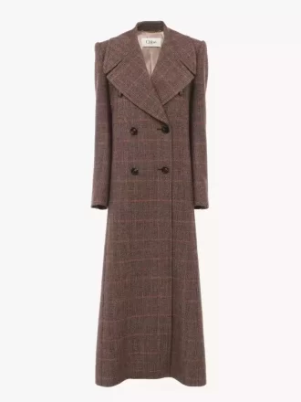 Cappotto lungo doppiopetto in lana a quadri Cappotto lungo doppiopetto in lana a quadri