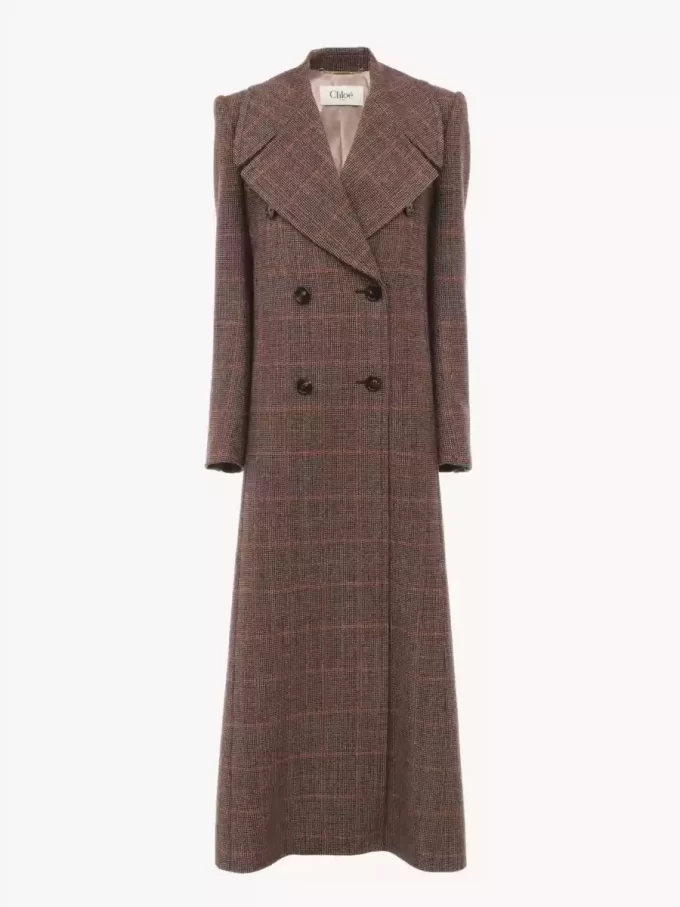 Cappotto lungo doppiopetto in lana a quadri Cappotto lungo doppiopetto in lana a quadri