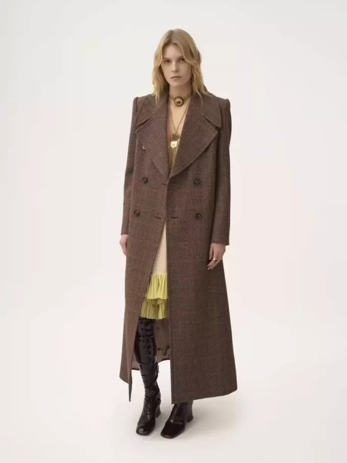 Cappotto lungo doppiopetto in lana a quadri Cappotto lungo doppiopetto in lana a quadri