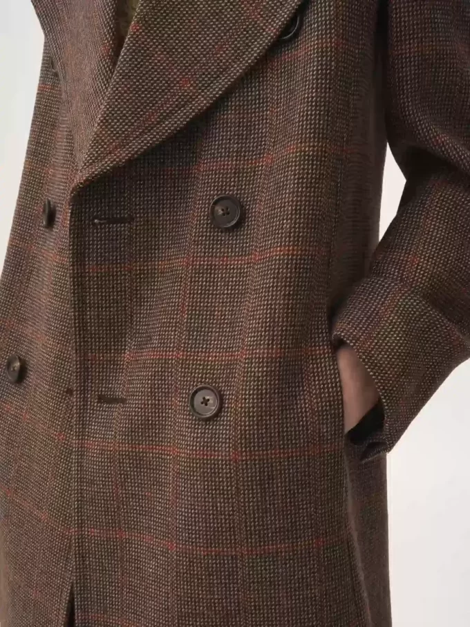 Cappotto lungo doppiopetto in lana a quadri Cappotto lungo doppiopetto in lana a quadri