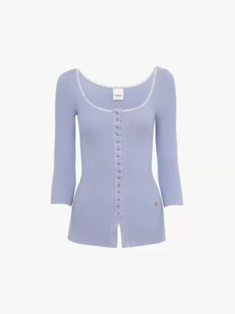 Cardigan aderente con scollo a barchetta in cotone Cardigan aderente con scollo a barchetta in cotone