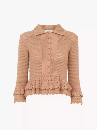 Cardigan aderente con volant in maglia all’uncinetto