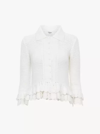 Cardigan aderente con volant in maglia all’uncinetto